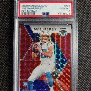 2020 Mosaic Justin Herbert Red Mosaic Debut #263 Los Angeles Chargers PSA 10 GEM